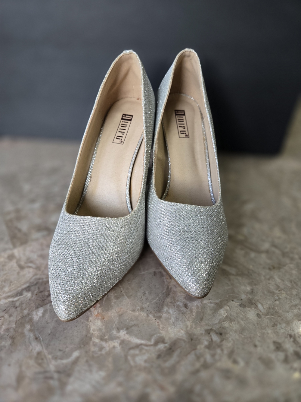 IDIFU Women's HI Block High Heels  Pointed Toe Pumps Dress Shoes silver glitter